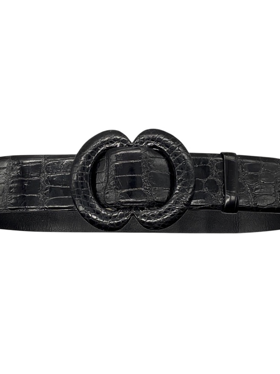OSCAR DE LA RENTA BLACK GENUINE AMERICAN ALLIGATOR SKIN LEATHER WIDE BELT